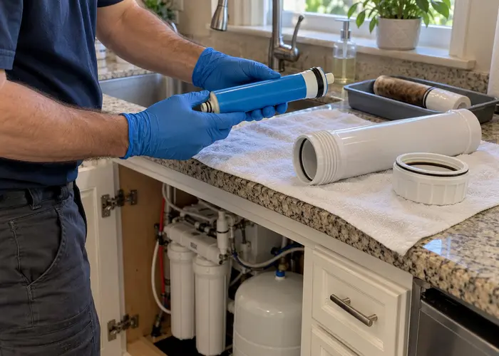 Service work on a drinking-water membrane housing